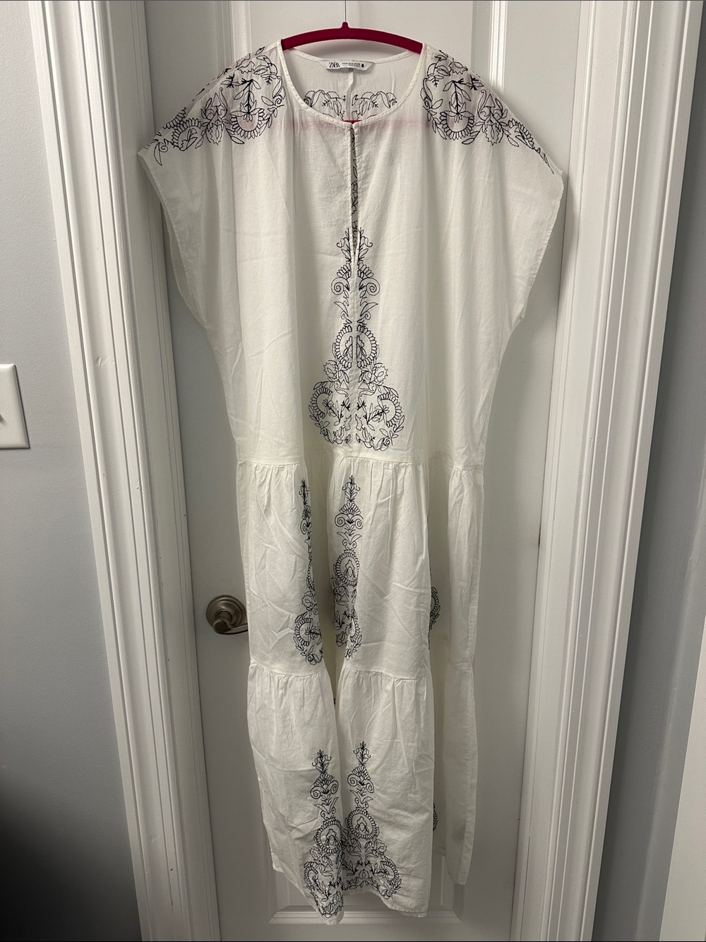 Zara White Embroidered Tiered Maxi Dress Sz XL - Picture 9 of 9